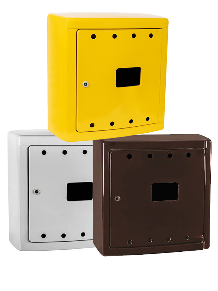 Plynová skříň 600x600x250, volně stojící, laminátová, žlutá, hnědá, šedá